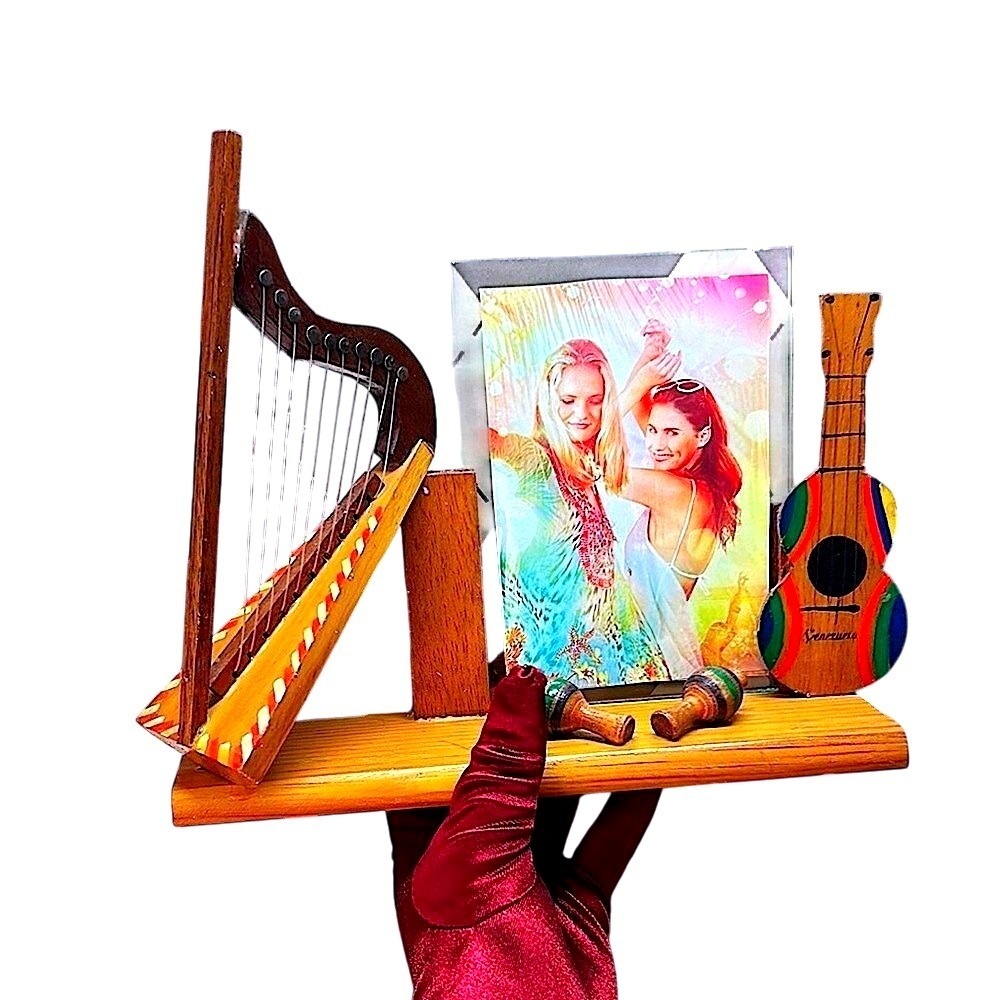 Vintage Musical Photo Frame Wood Folk Art Instrument Souvenir Decor
